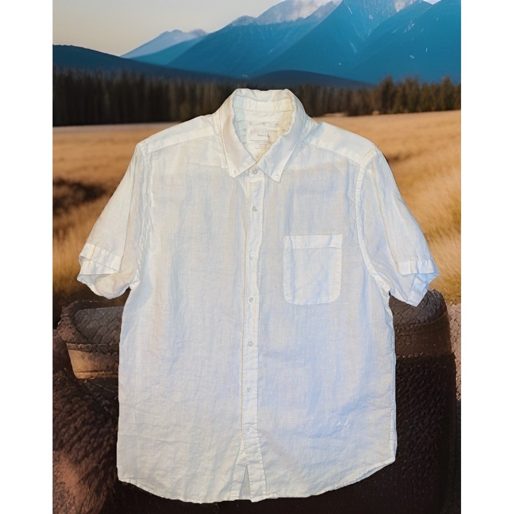 Porter & Ash Shirt Men XL White 100%‎ Linen Short Sleeve